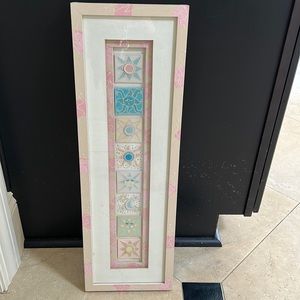 Custom Framed art piece, pink/yellow/turquoise stars & Moon